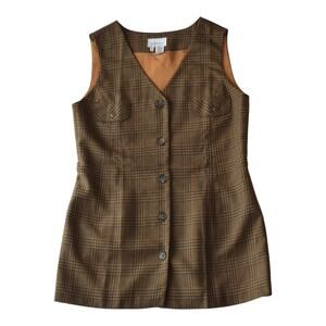 90s Brown Plaid Button Front Mini Dress Size 12